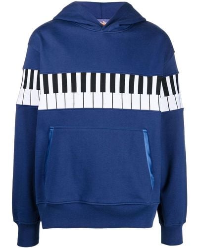 Just Don Piano-print Cotton Hoodie - Blue