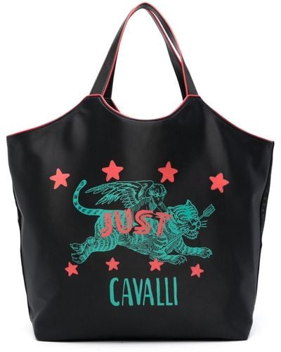 Just Cavalli Bolso shopper con logo estampado - Negro