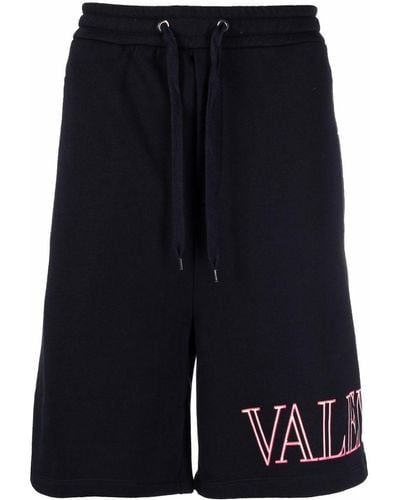 Valentino Garavani Logo Printed Drop-crotch Shorts - Blue
