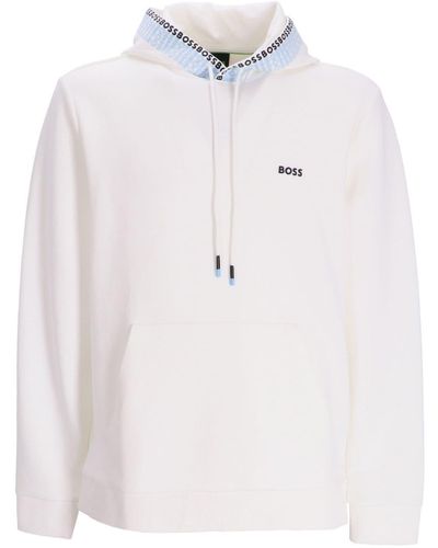 BOSS Embroidered-logo Drawstring Hoodie - Blue