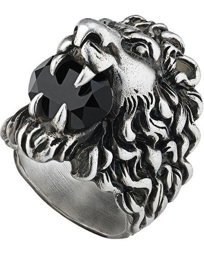 Gucci Löwenkopf-Ring mit Kristall - Mettallic