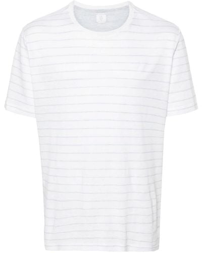 Eleventy Gestreiftes T-Shirt aus Leinengemisch - Weiß