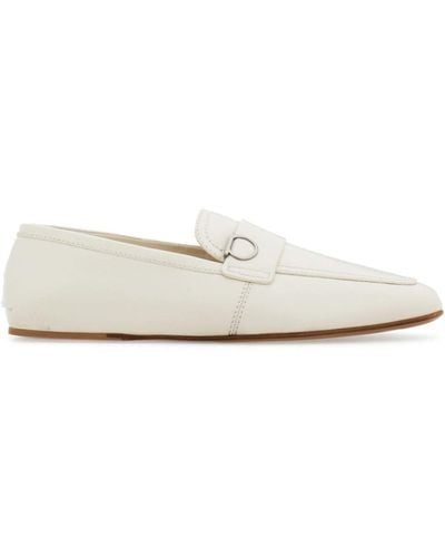Ferragamo Gancini-plaque Leather Loafers - White