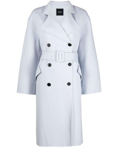 Theory Double-breasted Belted Coat - Blue