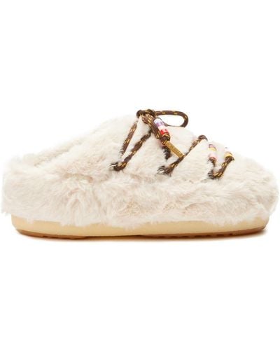 Moon Boot Faux-fur Beaded Mules - White