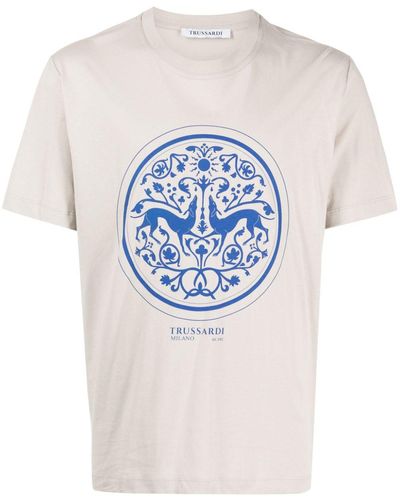Trussardi T-Shirt mit Medaillon-Print - Blau