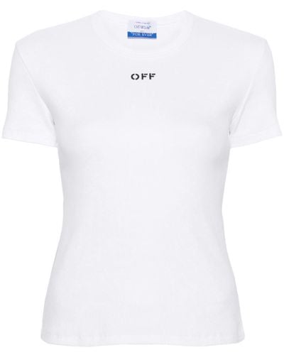 Off-White c/o Virgil Abloh Camiseta con acanalado blanco con bordado fuera de