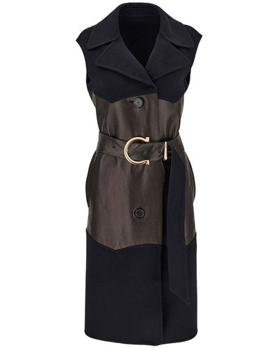 Ferragamo Panelled Belted Sleeveless Trench Coat - Black