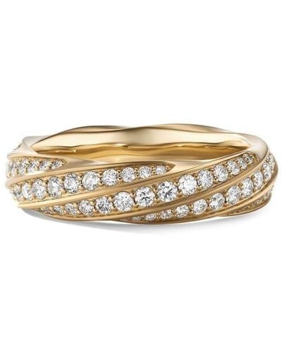 David Yurman 18kt Recycled Yellow Gold Cable Edge Diamond Band Ring - White
