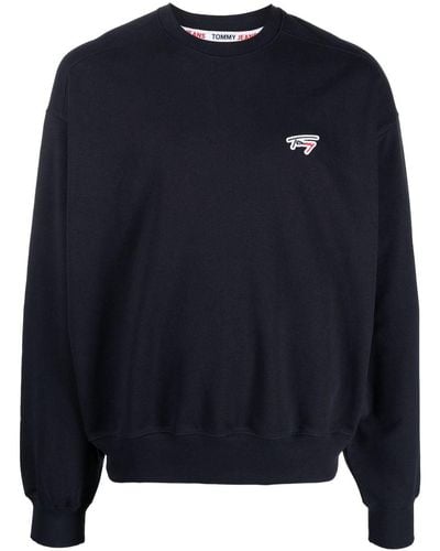 Tommy Hilfiger Geripptes Sweatshirt mit Logo-Patch - Blau