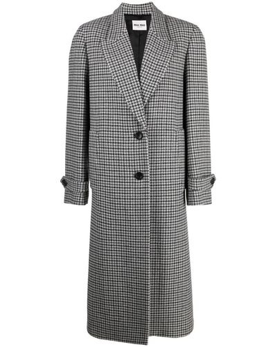 Miu Miu Houndstooth-pattern Virgin-wool Coat - Grey