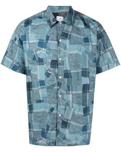 PS by Paul Smith Geometric-pattern Short-sleeve Shirt - Blue