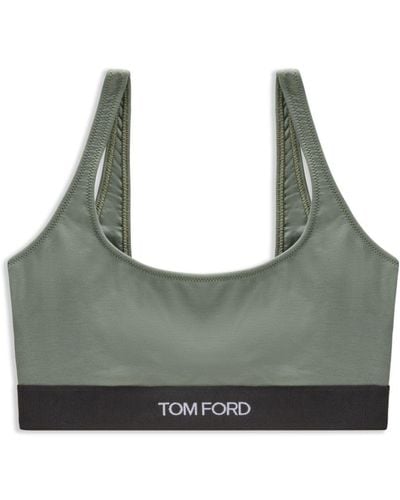 Tom Ford Logo-print Scoop-neck Bra - Gray