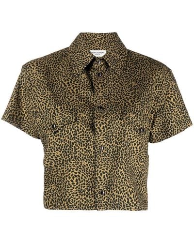 Saint Laurent Camisa corta con estampado de leopardo - Verde