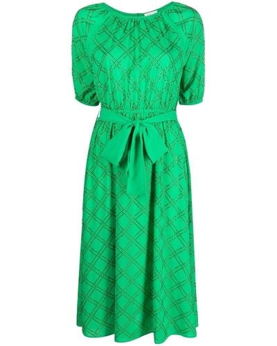 P.A.R.O.S.H. Rhinestone-pattern Belted Dress - Green