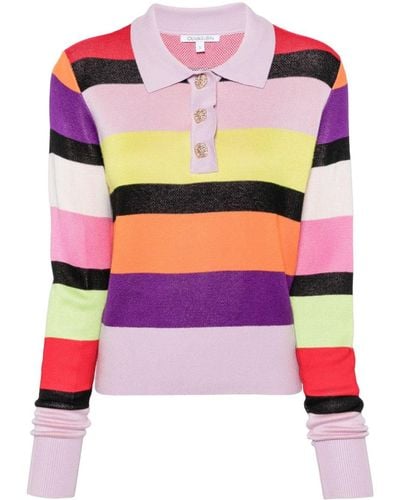 Olivia Rubin Mary Polo-collar Striped Sweater - Pink