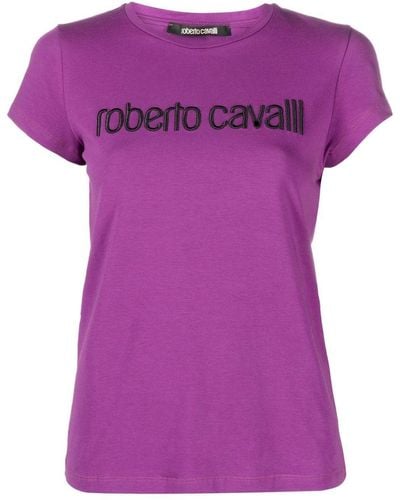 Roberto Cavalli T-Shirt mit Logo-Stickerei - Lila