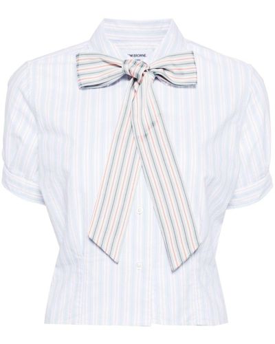 Thom Browne Bow-detail Silk-blend Shirt - White