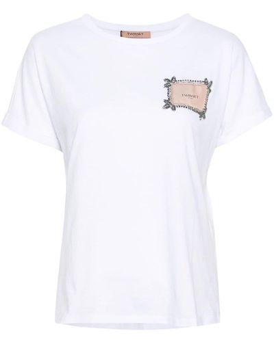 Twin Set T-shirt en coton à patch logo - Blanc