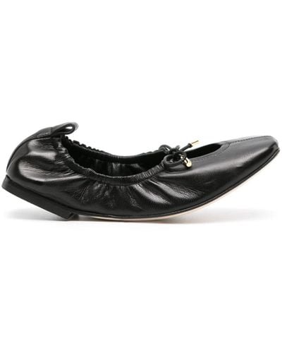 SCAROSSO Margot Leather Ballerina Shoes - Black