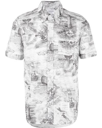 Thom Browne Hemd mit Marine-Print - Weiß