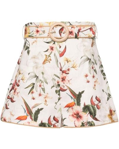 Zimmermann Floral Print Linen Shorts - Natural