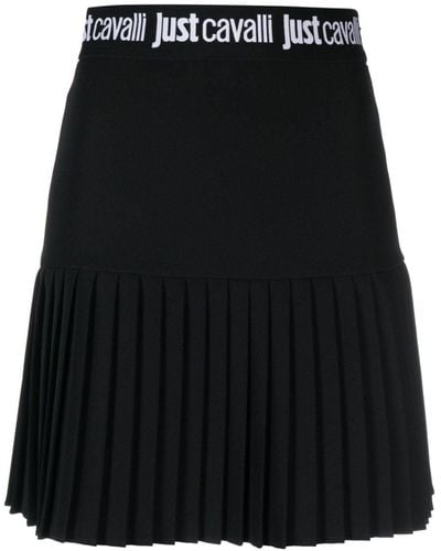 Just Cavalli Logo-waistband Plissé Miniskirt - Black