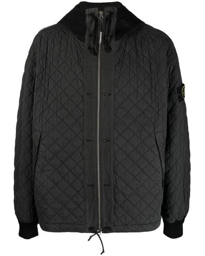 Stone Island Quilted Hooded Zip-up Jacket - Black