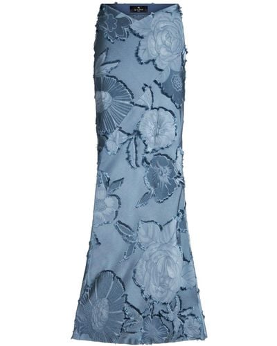 Etro Long Jacquard Floral Skirt - Blue