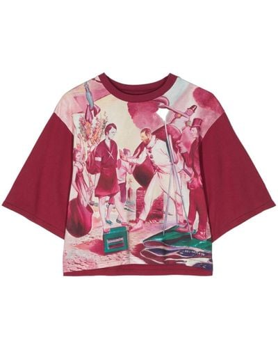 Undercover Painterly-print Cotton T-shirt - Rood