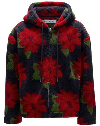 JW Anderson Floral-print Hooded Jacket - Red