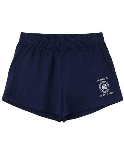 Sporty & Rich X Le Bristol Paris Crest-print Shorts - Blue