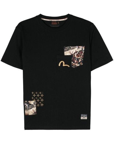 Evisu T-Shirt mit Möwen-Stickerei - Schwarz