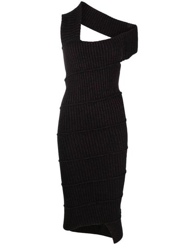 MM6 by Maison Martin Margiela Ribbed-knit Asymmetric Dress - Black