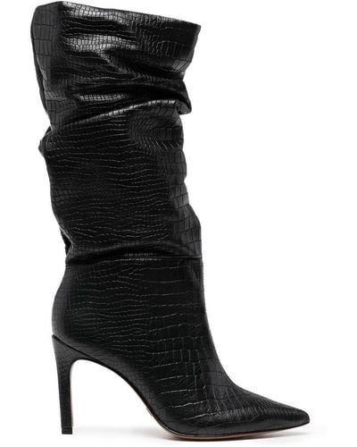 Vicenza Crocodile-embossed Leather Boots - Black