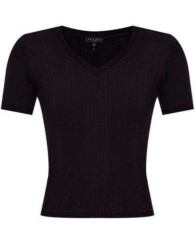 Rag & Bone V-neck Ribbed T-shirt - Black