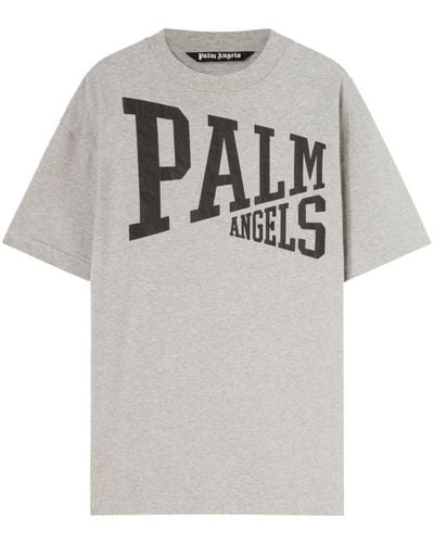 Palm Angels Logo Printed Cotton T Shirt - Grey