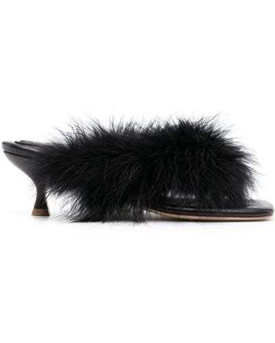 Sleeper Feathered Slip-on Sandals - Black