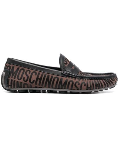 Moschino Jacquard Penny-slot Leather Loafers - Black