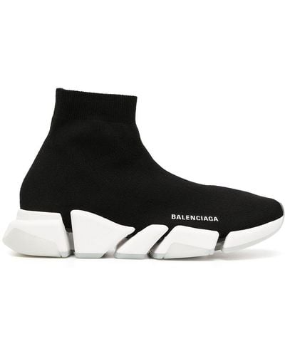 Balenciaga Man Black Speed 2.0 Sneakers With White And Transparent Sole - Men