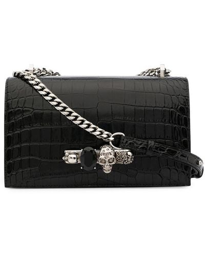 Alexander McQueen Jeweled Crocodile Effect Bag - Black