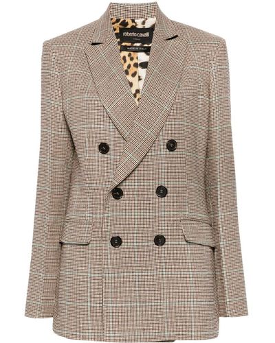 Roberto Cavalli Houndstooth Double-breasted Blazer - Natural