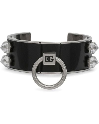 Dolce & Gabbana Leather And Brass Rigid Bracelet - Black
