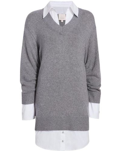 Cinq À Sept Spread-collar Knitted Mini Dress - Gray