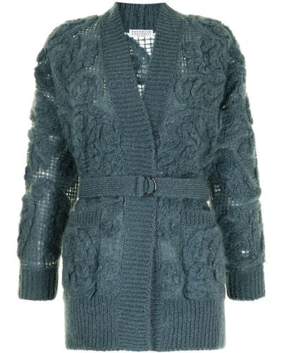 Brunello Cucinelli Embroidered Belted Cardigan - Green