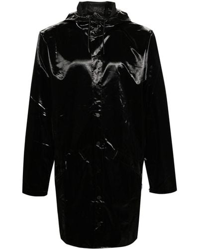 Rains Coated Hooded Parka Coat - Black