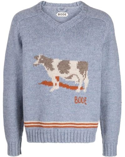 Bode Patterned-intarsia Wool Sweater - Gray