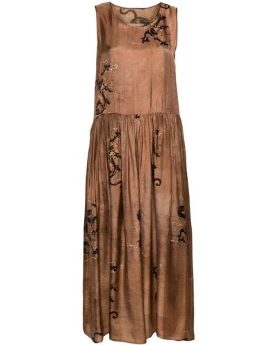 Uma Wang Midi Dress With Print - Brown
