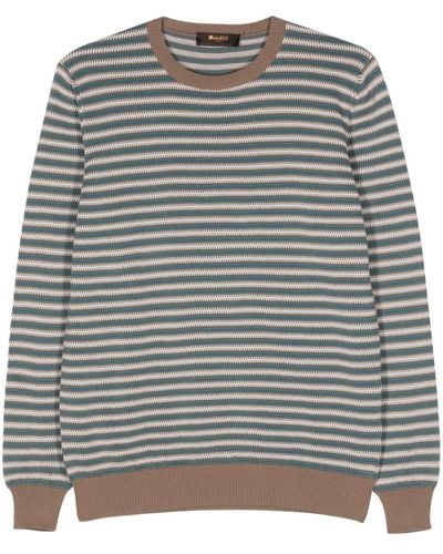 Moorer Portman Striped Cotton Sweater - Gray