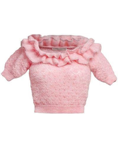 Alessandra Rich Off-shoulder Open-knit Top - Pink